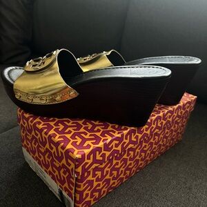 Tory Burch Gold Patty Wedges